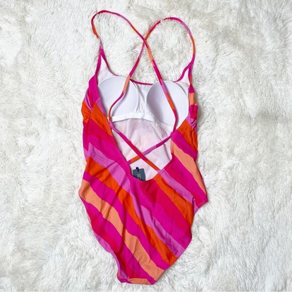 Figleaves Sao Paulo Stripe Non Wired Strappy Tummy Control Swimsuit Pink Size 12 - Picture 6 of 10